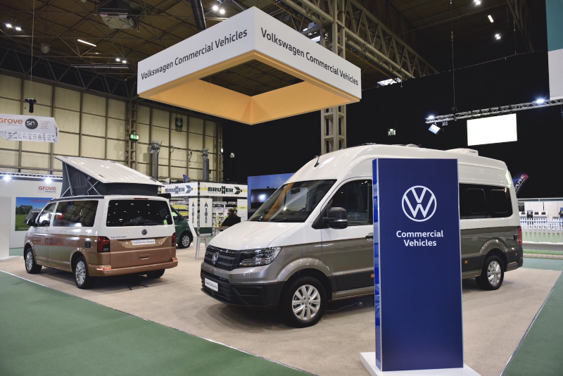 A VW California and a Grand California at the CCM Show 2020