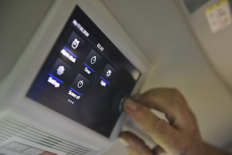 Photo showing the control panel inside a VW camper van. 