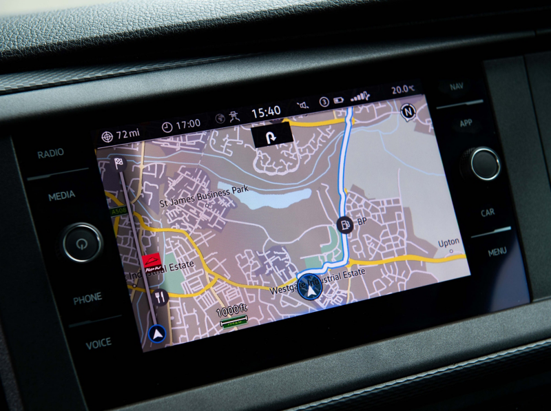 Photo showing the navigation application on the VW dashboard display module. 