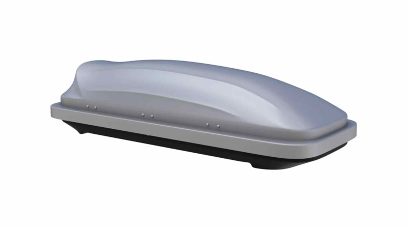 Baúl portaequipaje para camioneta Taos VW en color gris.