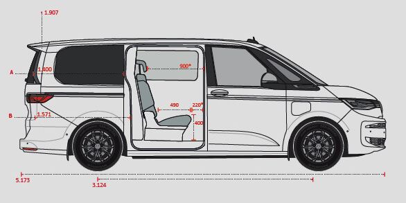 Plan des dimensions d'un Multivan Double Cabine