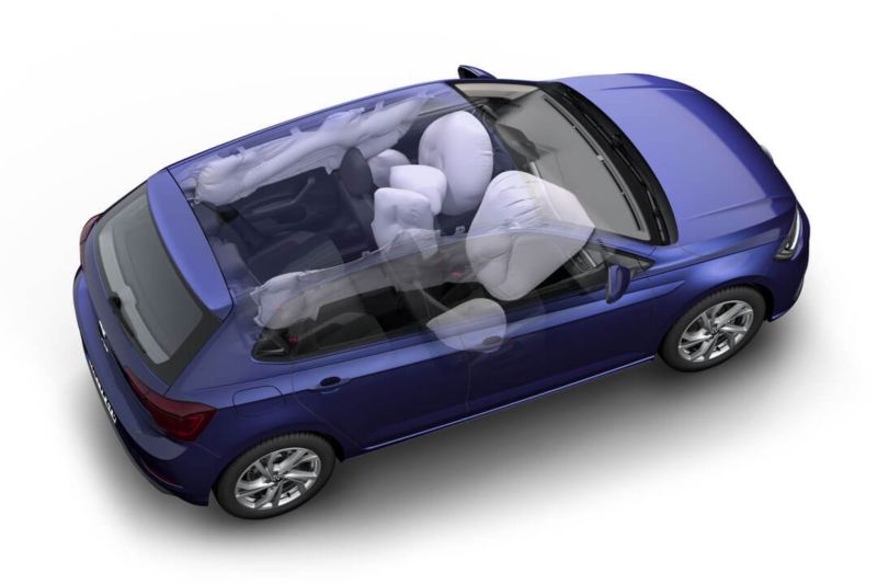 Représentation graphique des airbags dans une VW Polo.