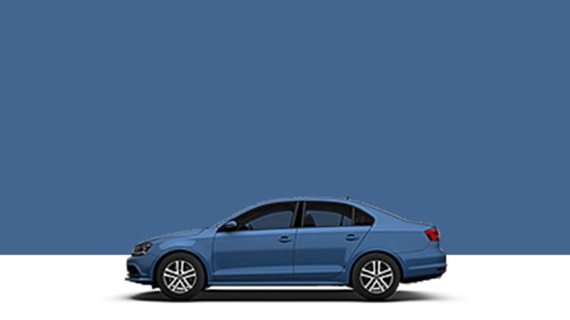 Side view of a VW Jetta on a blue background