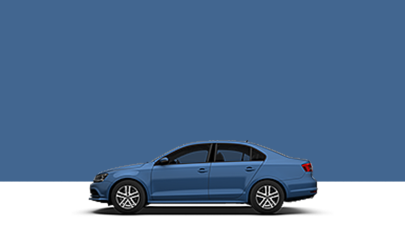 Side view of a VW Jetta on a blue background