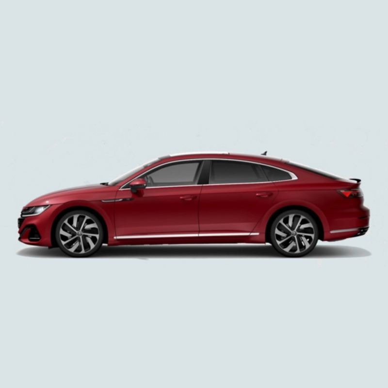 Profile view of a red Volkswagen Arteon.