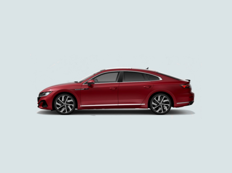 Profile view of a red Volkswagen Arteon.