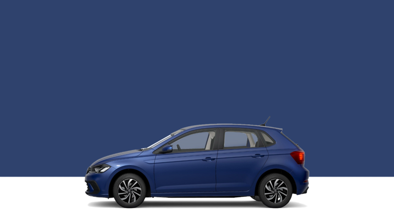 Side view of a VW Polo on a blue background