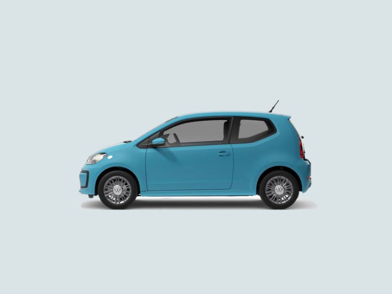 Profile shot of a blue Volkswagen up!.