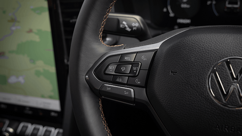 Close up image of steering wheel