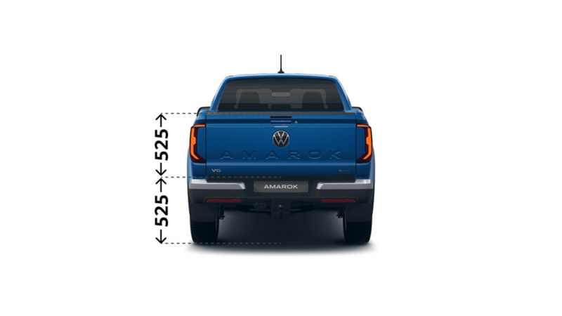 Måttskiss VW Amarok Aventura: Flakhöjd 525 mm, lasthöjd 525 mm.