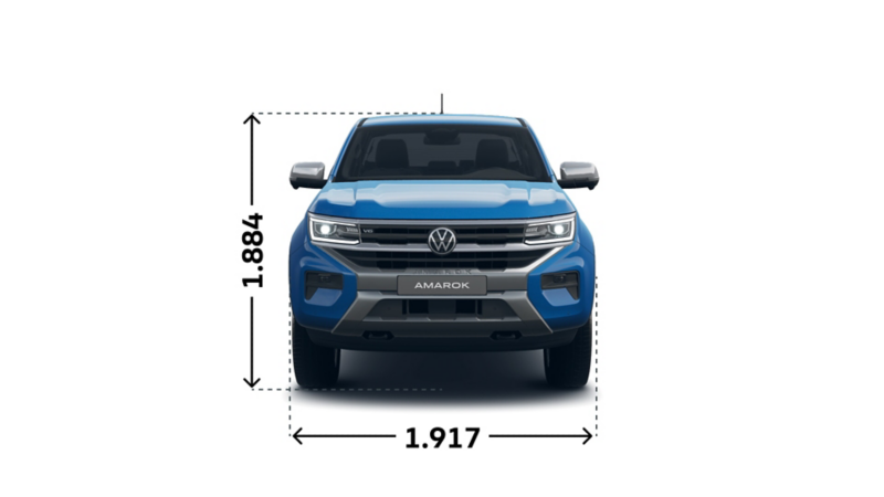 Måttskiss VW Amarok Aventura: Höjd 1 884 mm, bredd 1 917 mm.