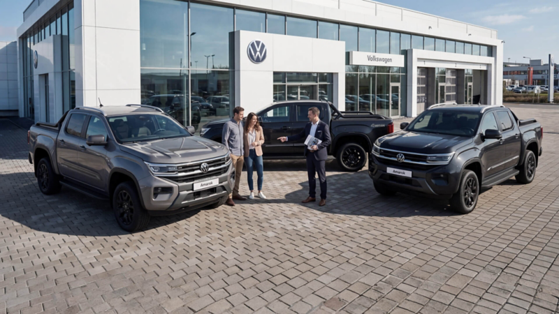 Vista frontal de la nueva camioneta VW Amarok Dark Label