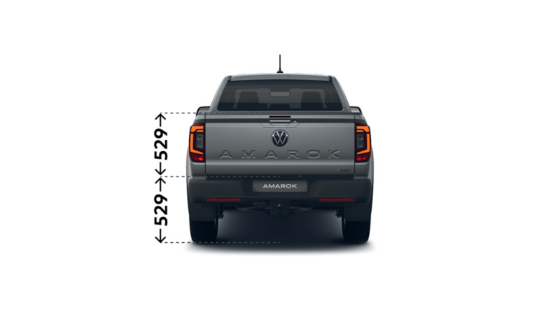 Måttskiss VW Amarok Life: Flakhöjd 529 mm, lasthöjd 529 mm.