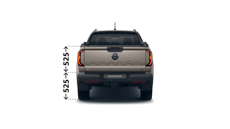 Måttskiss VW Amarok PanAmericana: Flakhöjd 525 mm, lasthöjd 525 mm.