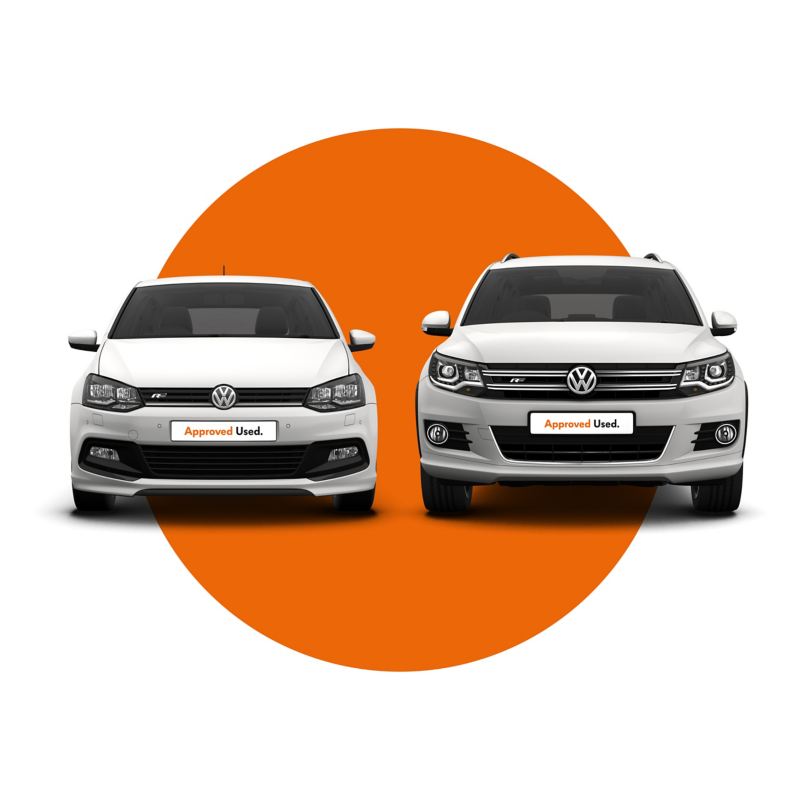 Two Approved Used front facing Volkswagen cars