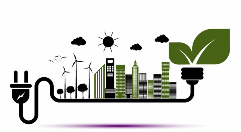 Grafika miasta wspieranego przez zieloną energię