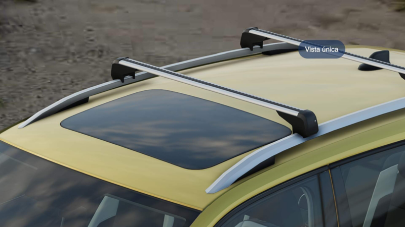Barras de portaequipaje en camioneta SUV Taigun, vistas desde Virtual Studio.