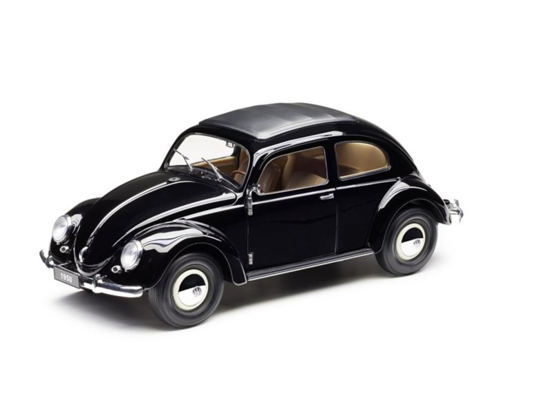 1:18 ratio model of a black Volkswagen Beetle