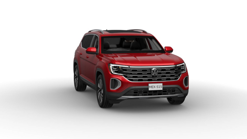 Volkswagen Teramont. SUVW de lujo para 7 pasajeros en color exterior rojo.