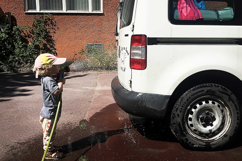 Caddy fick sig en tvätt av ett litet barn
