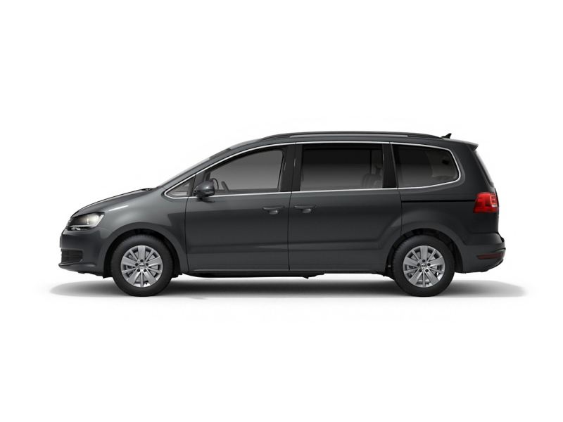 A grey Volkswagen Sharan from profile.