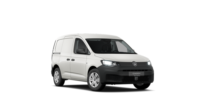 Billede af en hvid Caddy Cargo fra siden.