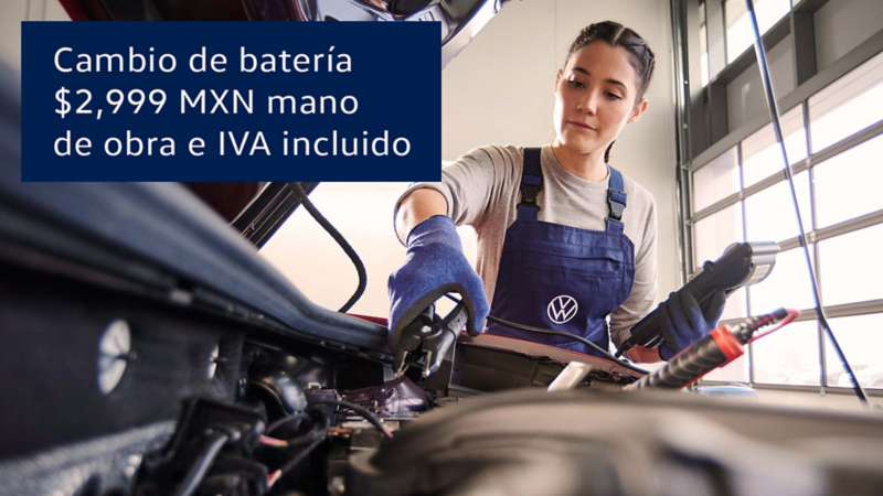 Promoción en cambio de batería para autos de Volkswagen con obra de mano incluida en abril 2025. 