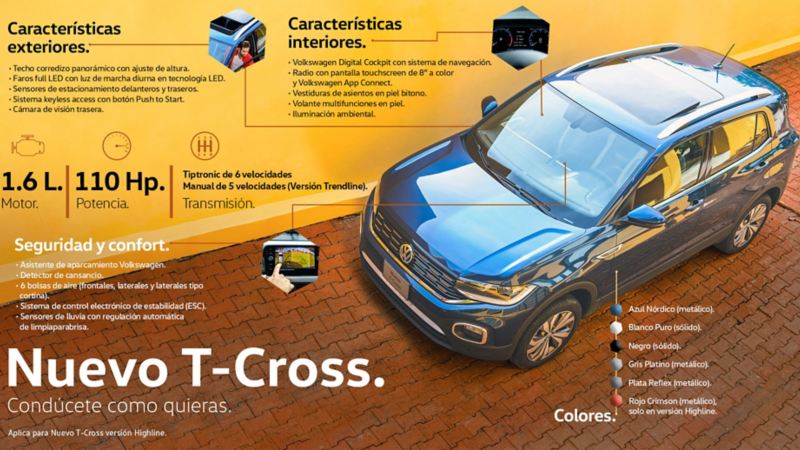 Características exteriores e interiores de T-Cross, la camioneta ideal para ciudad de Volkswagen México