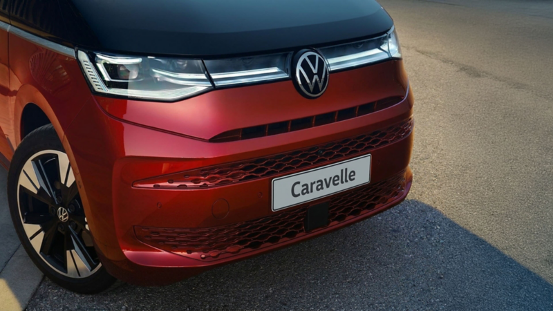 Close-up of the front of the VW Multivan.