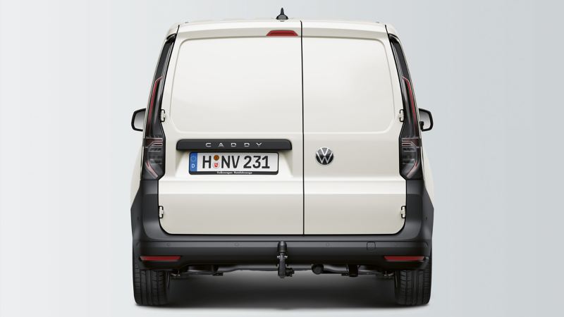 Vista posteriore di Caddy Cargo Volkswagen con dettaglio sulle porte posteriori a battenti senza lunotti.