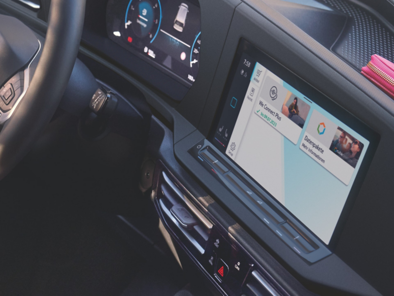 The dashboard of a VW model with We Connect.