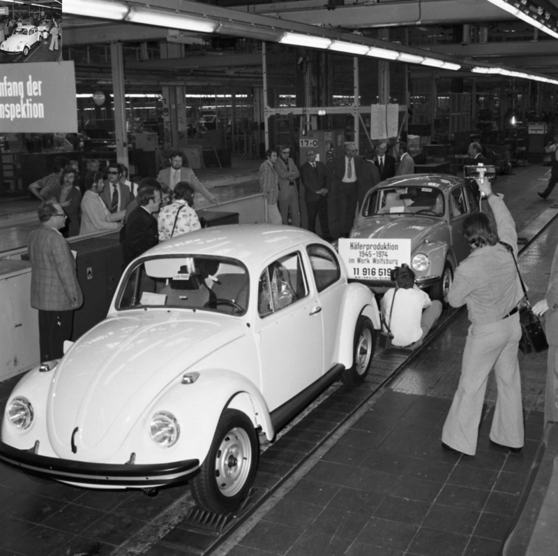 chaine de construction de la Coccinelle, dans les années 70, en Allemagne 