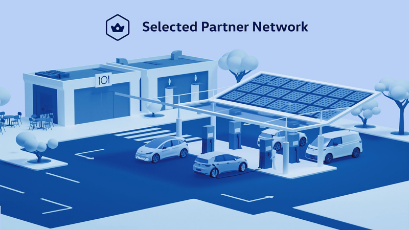 An illustration of a fuel and charging station