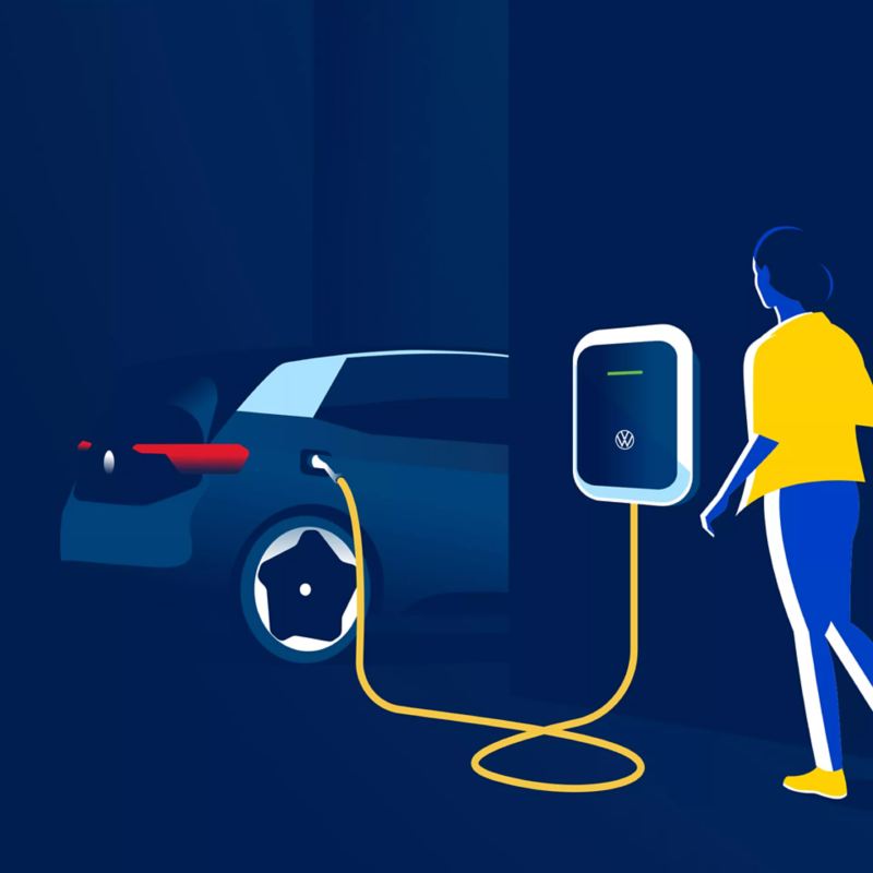 Illustration of a VW ID.3 plugged into a home charger