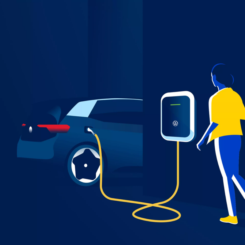 Illustration of a VW ID.3 plugged into a home charger