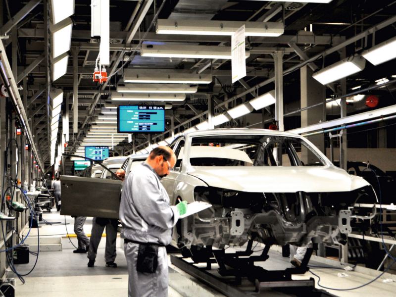 Workers assembling a VW vehicle in the Chattanooga plant.