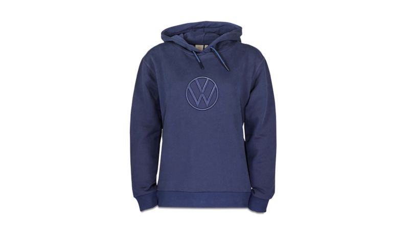 Felpa donna blu con cappuccio con logo Volkswagen.