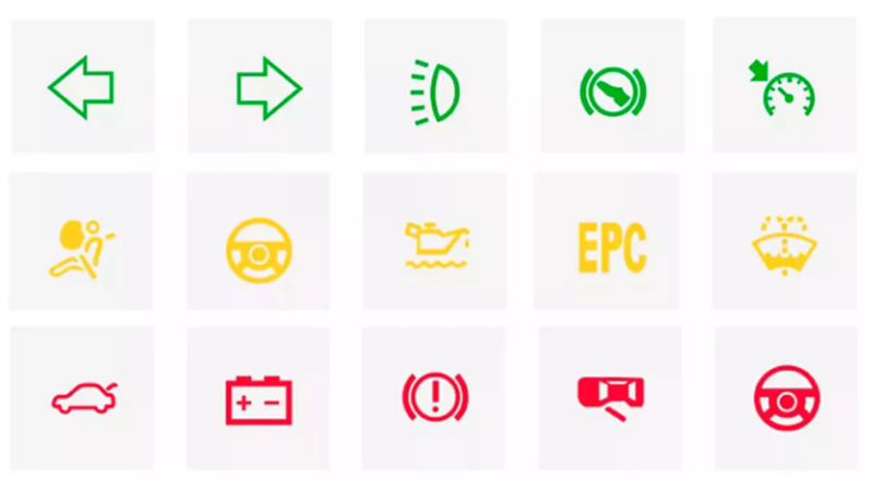 Luces de tablero de Volkswagen por colores: verde, amarillo y rojo indican nivel de alerta.