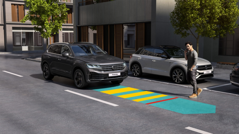 Graphic shows how Front Assist works. 
