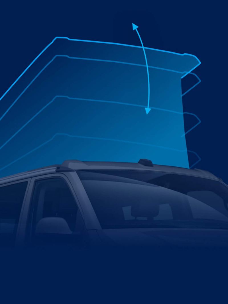 An illustration of the retractable roof tent of the VW California 6.1.