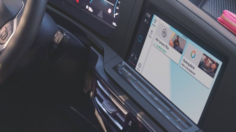 The dashboard of a VW model with We Connect.