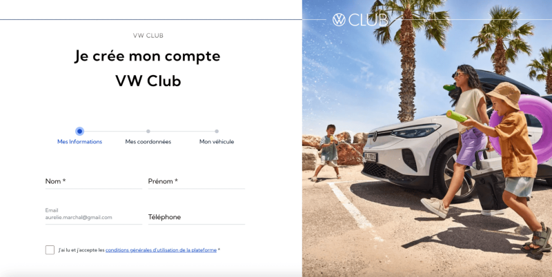 photo de la page d'inscription au VW Club