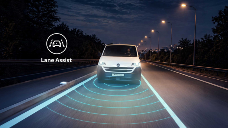 Sistema de asistencia de manejo Lane Assiste equipado en VW Transporter