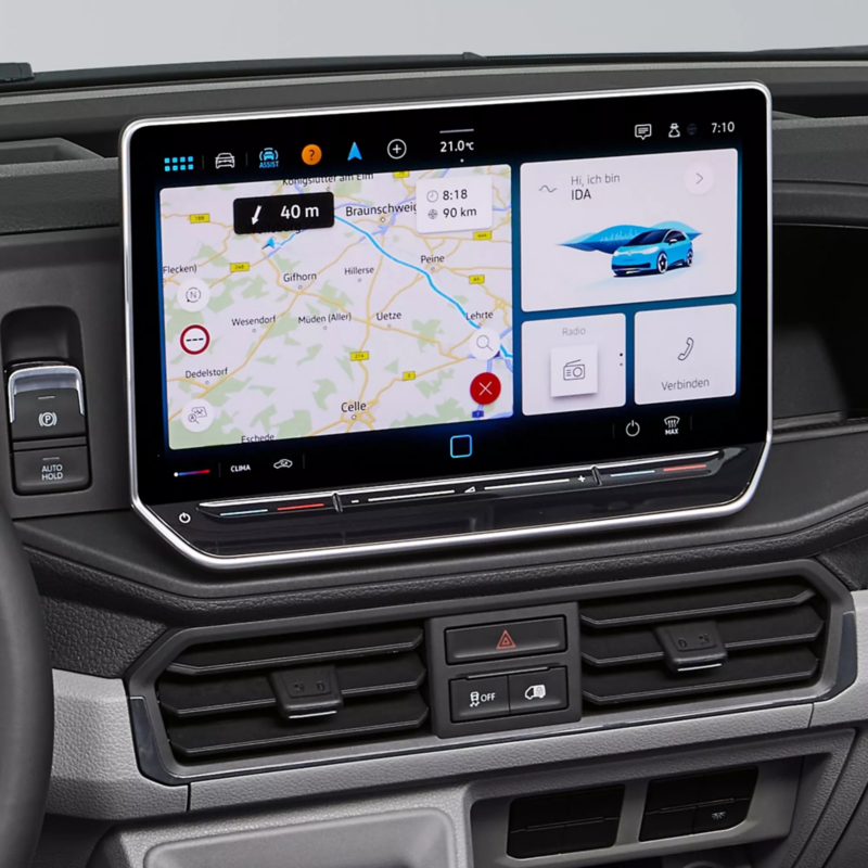 Closeup of navigation system screen and controls