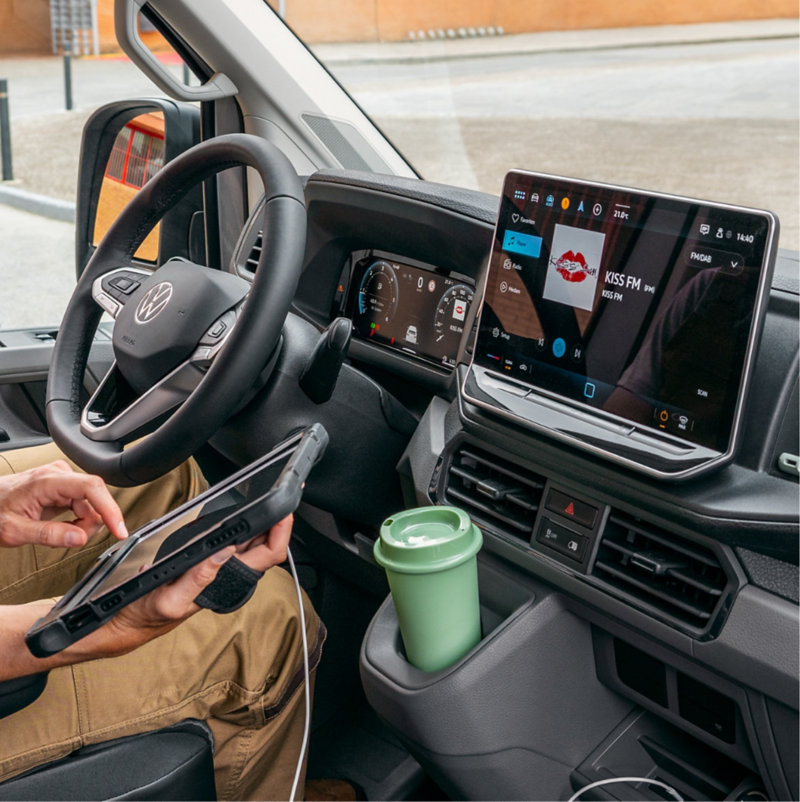Infotainmentsystem i en VW Crafter.