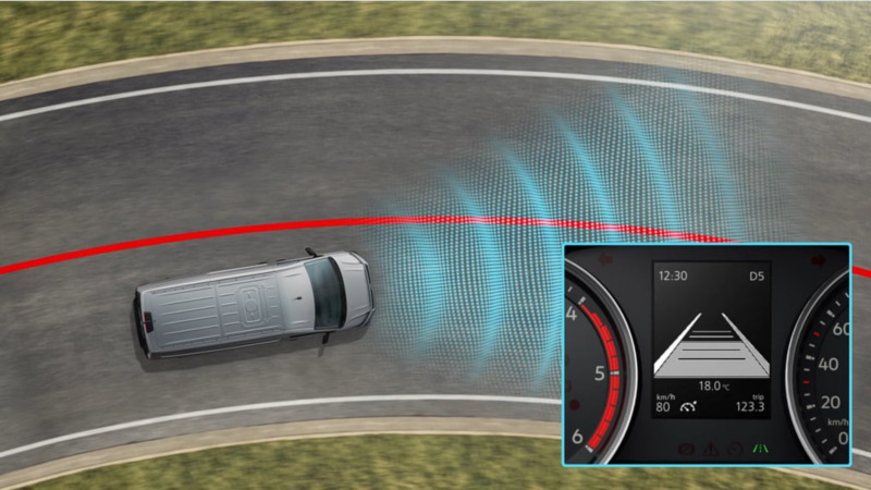 Videon visar hur Lane Assist fungerar med en Volkswagen Crafter som exempel.