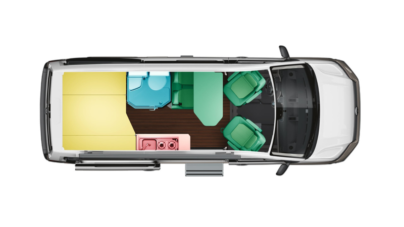 An illustration demonstrates how the space in the Grand California 600 is divided up. 