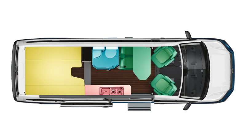 An illustration demonstrates how the space in the Grand California 680 is divided up. 