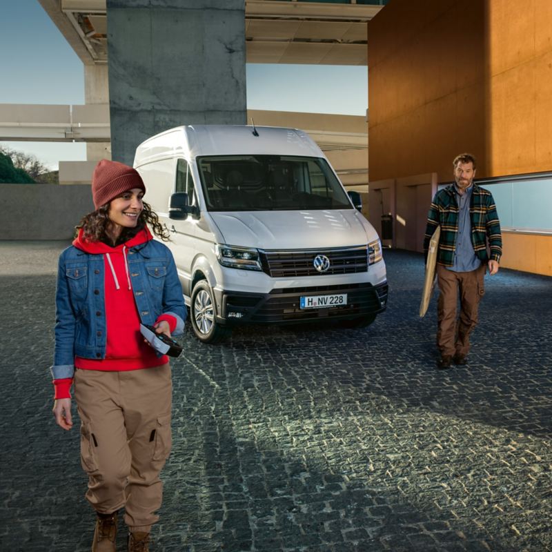 Volkswagen Crafter delivery van outside office block