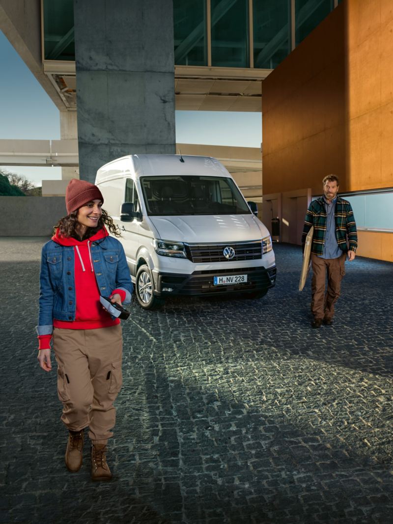 Volkswagen Crafter delivery van outside office block
